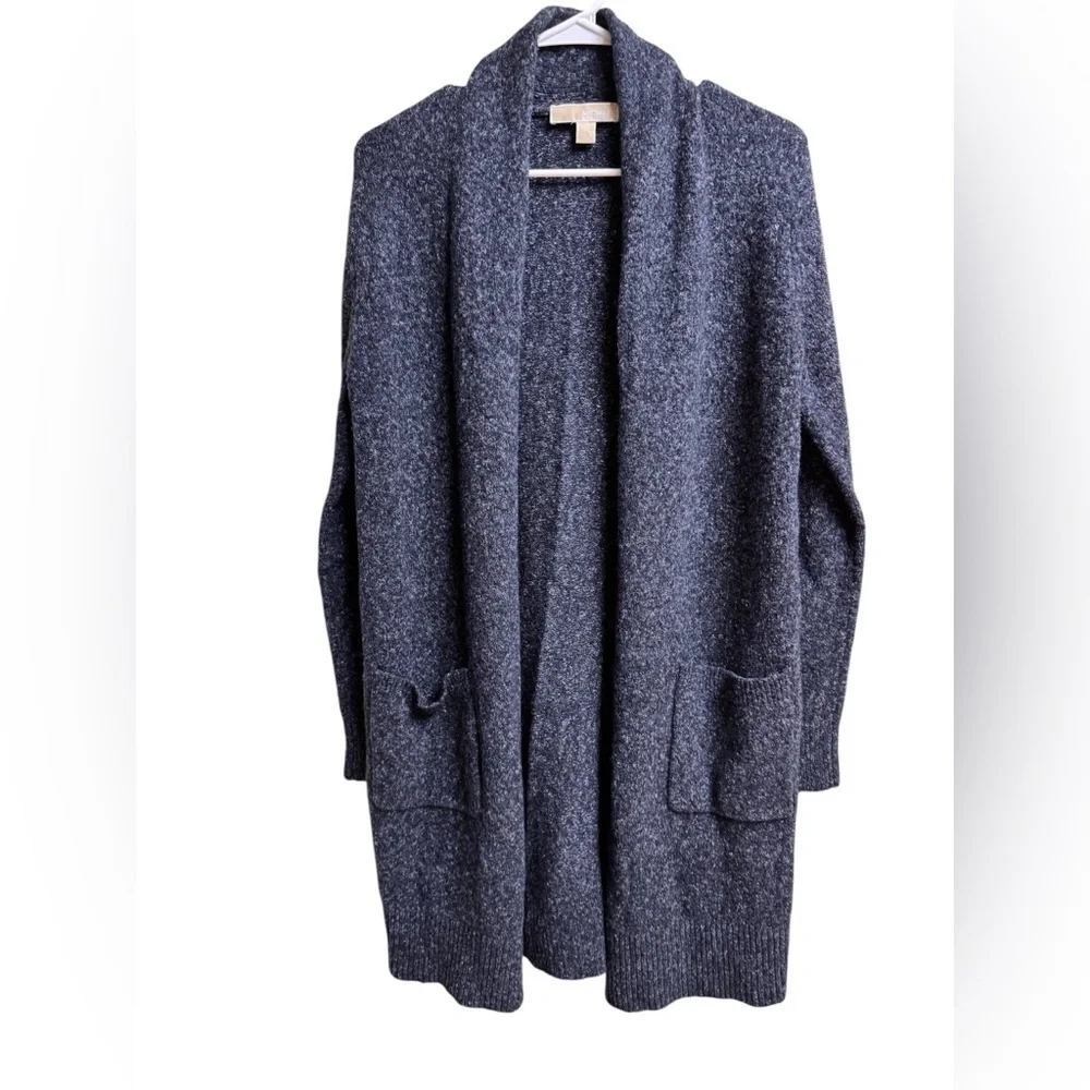 Michael Kors Wool Blend Open Front Cardigan Sweater Gray Longline XS